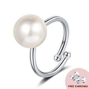 925 Silver Pearl Ring Wedding Engagement Promise Party Gift Open Finger Rings