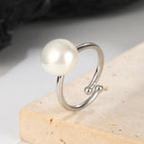 925 Silver Pearl Ring Wedding Engagement Promise Party Gift Open Finger Rings