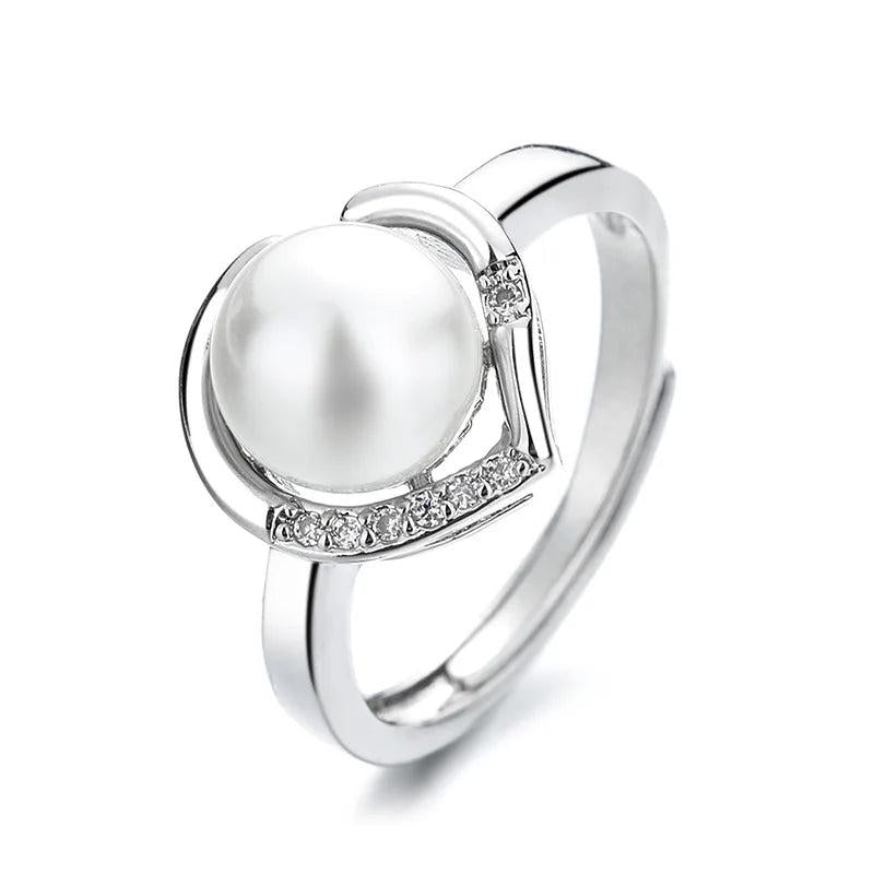 925 Silver Ring with Created Pearl Zircon Gemstone for Wedding Party