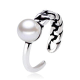 925 Silver Pearl Chain Asymmetric Ring Women Jewelry Lady Accessories