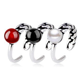 925 Silver Pearl Chain Asymmetric Ring Women Jewelry Lady Accessories