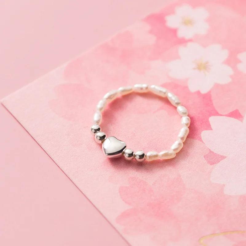 925 Silver Baroque Pearl Heart Ring Wedding Party S925 Jewelry