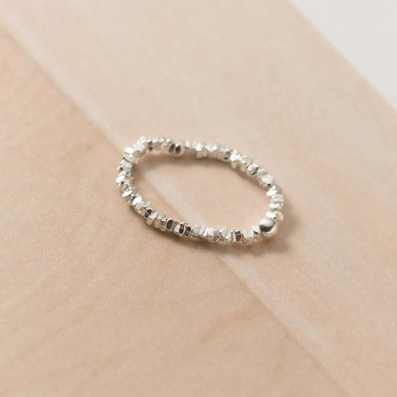 Adjustable 925 Sterling Silver Rings for Women Pearl Geometry Silver Bead Ring