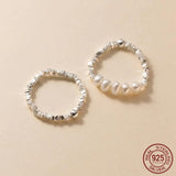 Adjustable 925 Sterling Silver Rings for Women Pearl Geometry Silver Bead Ring