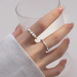 Adjustable 925 Sterling Silver Rings for Women Pearl Geometry Silver Bead Ring