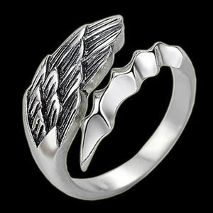925 Silver Angel Devil Feather Wings Men's Adjustable Ring