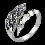 925 Silver Angel Devil Feather Wings Men's Adjustable Ring