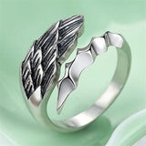 925 Silver Angel Devil Feather Wings Men's Adjustable Ring