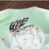 925 Silver Angel Devil Feather Wings Men's Adjustable Ring