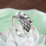 925 Silver Angel Devil Feather Wings Men's Adjustable Ring