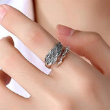 925 Silver Angel Devil Feather Wings Men's Adjustable Ring