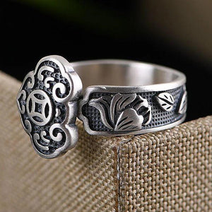 S925 Silver Retro Ingot Pattern Exaggerated Adjustable Women's Ring
