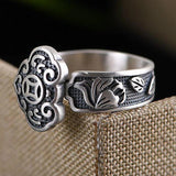 S925 Silver Retro Ingot Pattern Exaggerated Adjustable Women's Ring