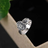 S925 Silver Retro Ingot Pattern Exaggerated Adjustable Women's Ring