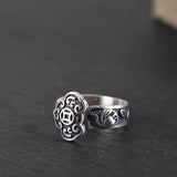 S925 Silver Retro Ingot Pattern Exaggerated Adjustable Women's Ring