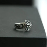 S925 Silver Retro Ingot Pattern Exaggerated Adjustable Women's Ring
