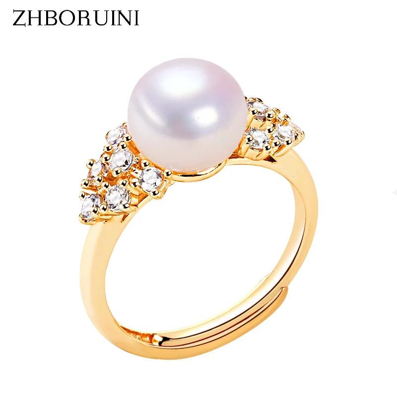 Real Freshwater Pearl & Zircon Ring 18K Plating Women Jewelry Gift