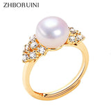 Real Freshwater Pearl & Zircon Ring 18K Plating Women Jewelry Gift