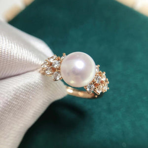 Real Freshwater Pearl & Zircon Ring 18K Plating Women Jewelry Gift