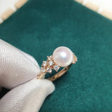 Real Freshwater Pearl & Zircon Ring 18K Plating Women Jewelry Gift