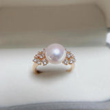 Real Freshwater Pearl & Zircon Ring 18K Plating Women Jewelry Gift