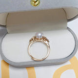 Real Freshwater Pearl & Zircon Ring 18K Plating Women Jewelry Gift