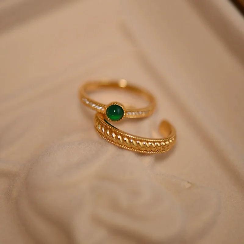 Green Agate Stacking Ring Set