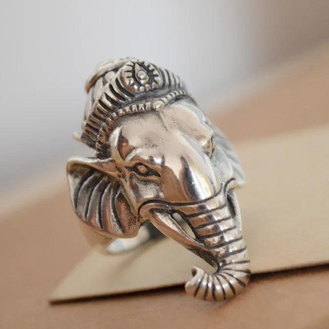 925 Sterling Silver Thai Elephant Index Finger Ring Men's and Women's Ring Retro