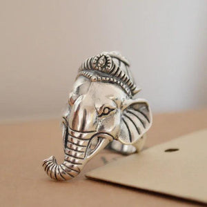 925 Sterling Silver Thai Elephant Index Finger Ring Men's and Women's Ring Retro