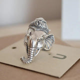 925 Sterling Silver Thai Elephant Index Finger Ring Men's and Women's Ring Retro
