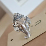 925 Sterling Silver Thai Elephant Index Finger Ring Men's and Women's Ring Retro