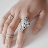 925 Sterling Silver Thai Elephant Index Finger Ring Men's and Women's Ring Retro