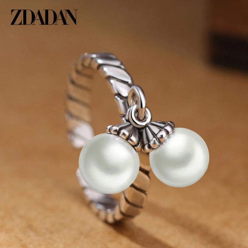 925 Silver Double Pearl Thai Silver Ring For Women Wedding Jewelry