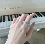 925 Silver Pave Round Pearl Ring Wedding Engagement Resizable Jewelry