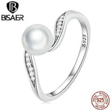 925 Silver Shell Bead Ring Zircon Wedding Band for Women