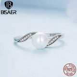 925 Silver Shell Bead Ring Zircon Wedding Band for Women