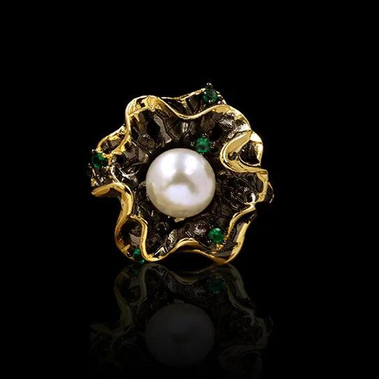 Unique Flowers Freshwater Pearl Finger Ring Women Wedding Bridal Jewelry