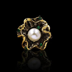 Unique Flowers Freshwater Pearl Finger Ring Women Wedding Bridal Jewelry