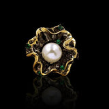 Unique Flowers Freshwater Pearl Finger Ring Women Wedding Bridal Jewelry