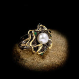 Unique Flowers Freshwater Pearl Finger Ring Women Wedding Bridal Jewelry