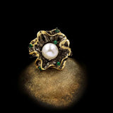 Unique Flowers Freshwater Pearl Finger Ring Women Wedding Bridal Jewelry