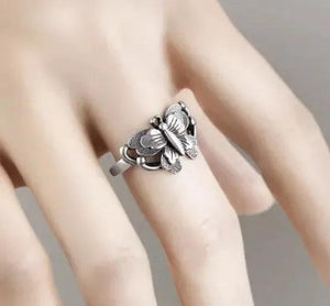 Vintage Chinese Style 925 Sterling Silver Butterfly Ring