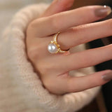 925 Silver Zircon Pearl Flower Ring Circular Jewelry Lover Wedding Gift