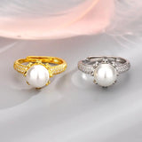 925 Silver Zircon Pearl Flower Ring Circular Jewelry Lover Wedding Gift