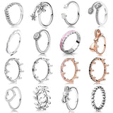 925 Silver Ring with Rose Crown Heart Bow Pearl Crystal Flower
