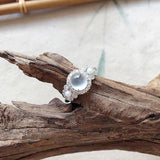 Chalcedony Egg Noodle Round Bead Adjustable Ring with Pearl Inlay