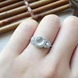 Chalcedony Egg Noodle Round Bead Adjustable Ring with Pearl Inlay