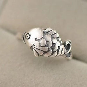 S925 Silver Koi Fish Ring Retro Opening Cold Wind Creative