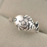 S925 Silver Koi Fish Ring Retro Opening Cold Wind Creative