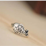 S925 Silver Koi Fish Ring Retro Opening Cold Wind Creative
